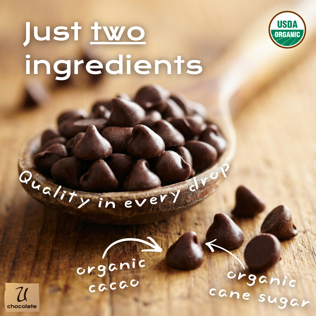Just 2 ingredients - organic cacao and cane sugar