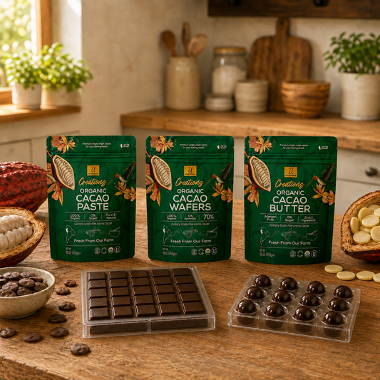 Melt & Mold Bundle - organic cacao butter, 70% cacao wafers, and 100% cacao paste from U Chocolate