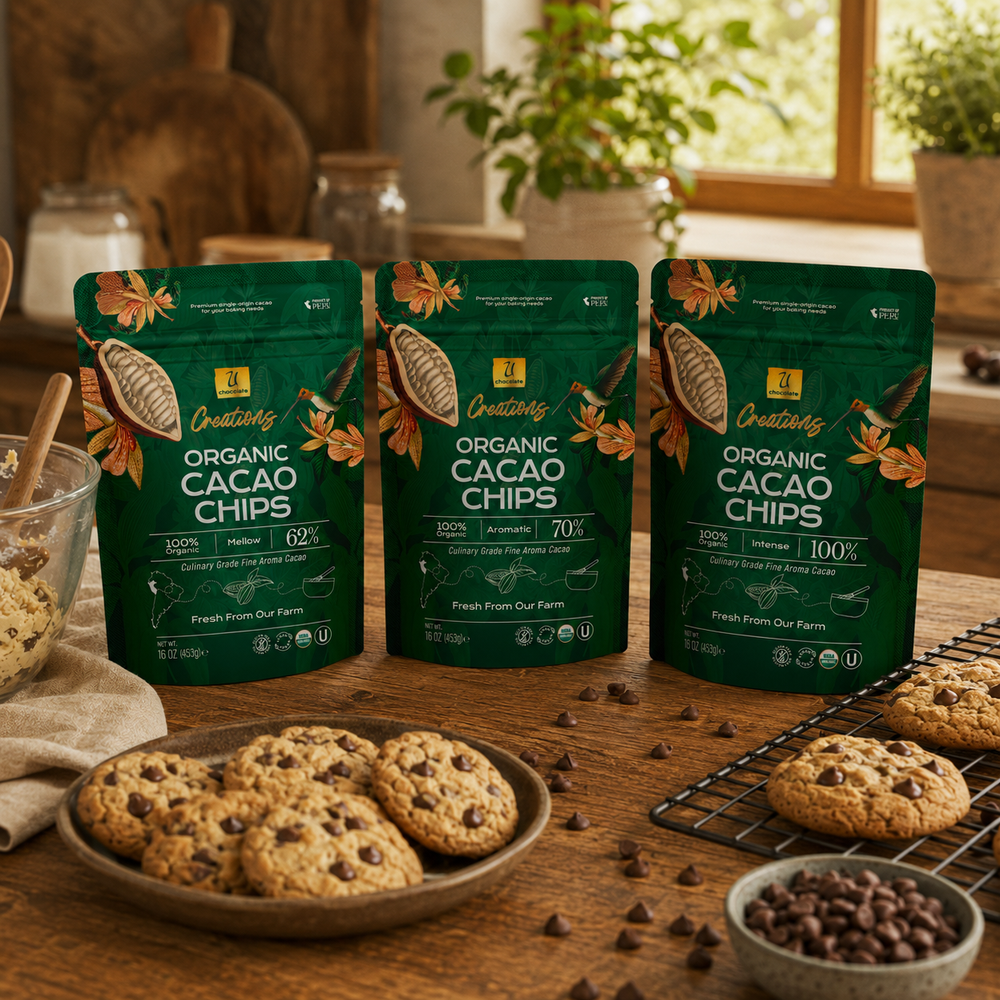 Ultimate Cookie Trio - organic 100%, 70%, and 62% cacao chips from U Chocolate
